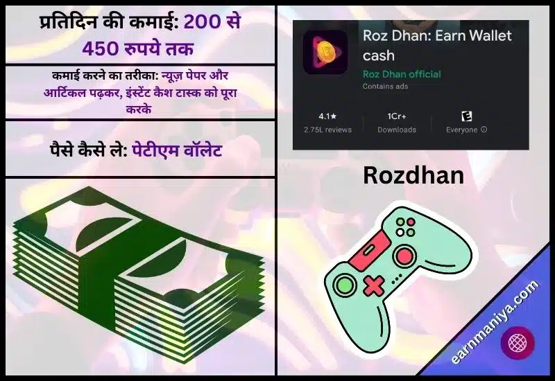 रोज़धन ऐप (Rozdhan Apk) - Play And Earn Paytm Cash Free